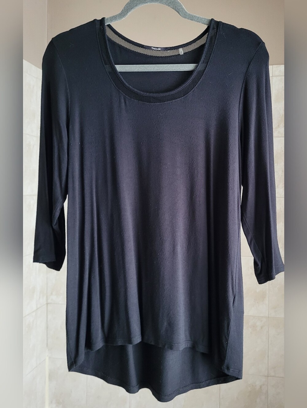Tahari Black Scoop Neck Tunic Top